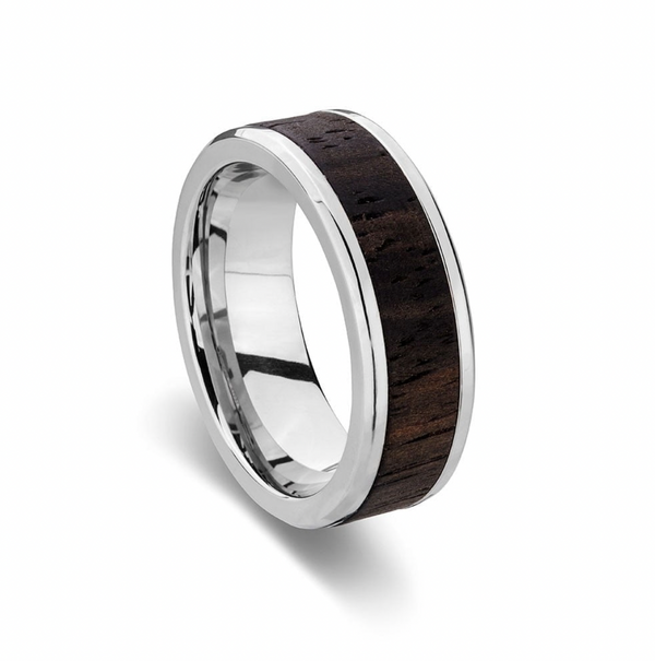 Men Rings - Blaze Ore Stainless Steel Wood Ring with Steel Edging