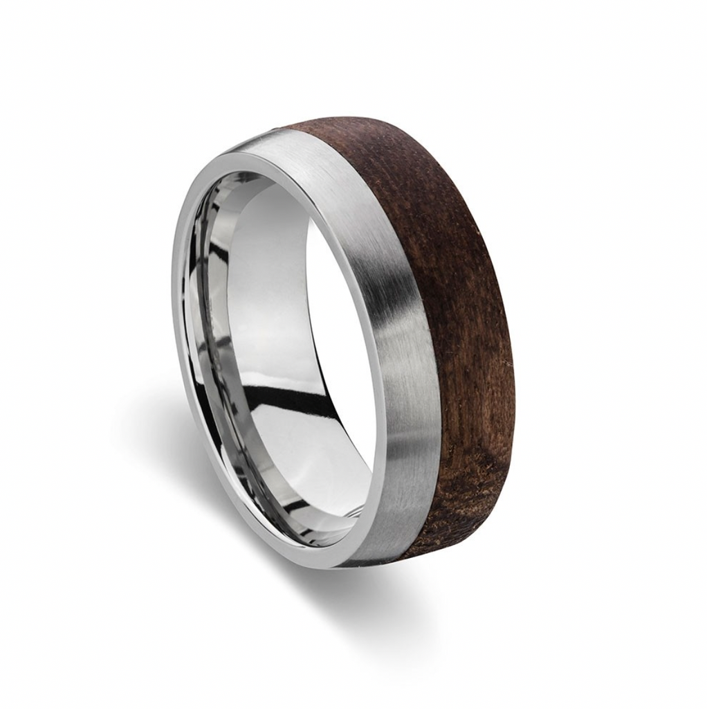 Men Rings - Blaze Ore Stainless Steel & Wood Half n Half Ring