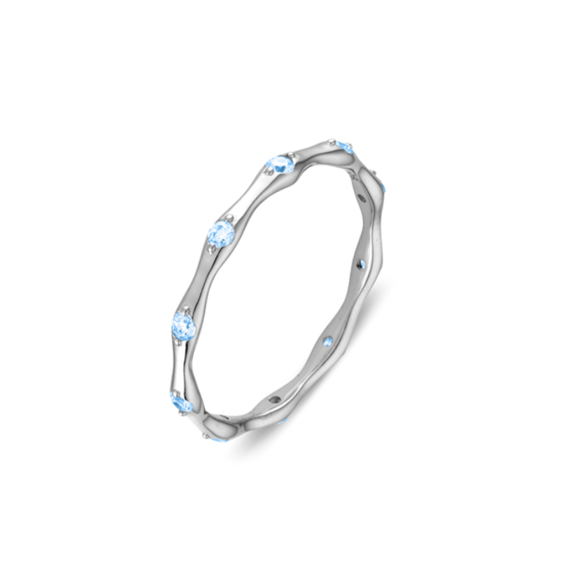 Rings - Abstract Shape Band Ring w/ Light Blue CZ Detailing