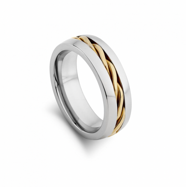 Men Rings - Blaze Stainless Steel Men's Polished  Ring with Gold Detailing