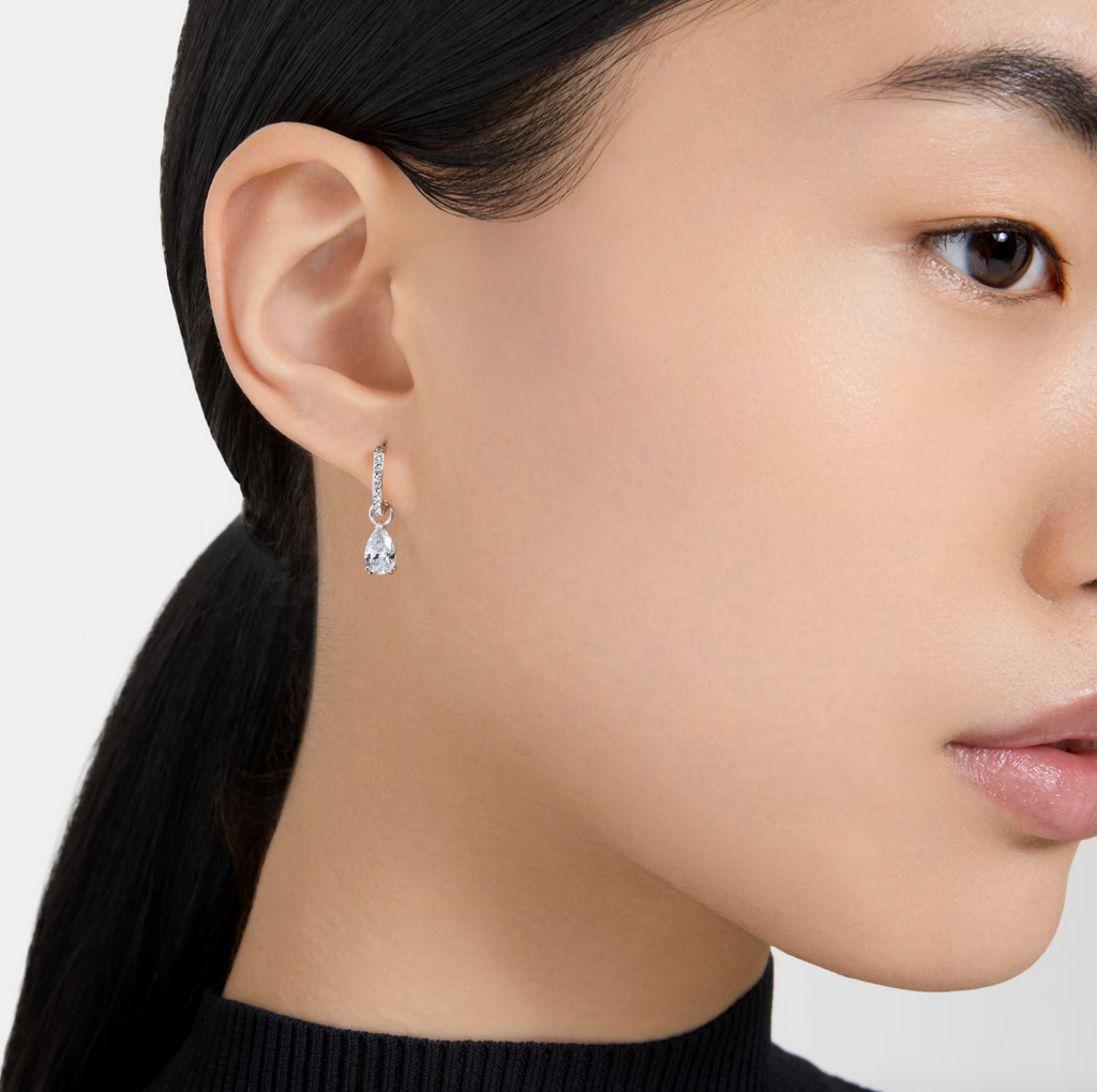 Millenia Pear Cut Silver Hoop Earrings