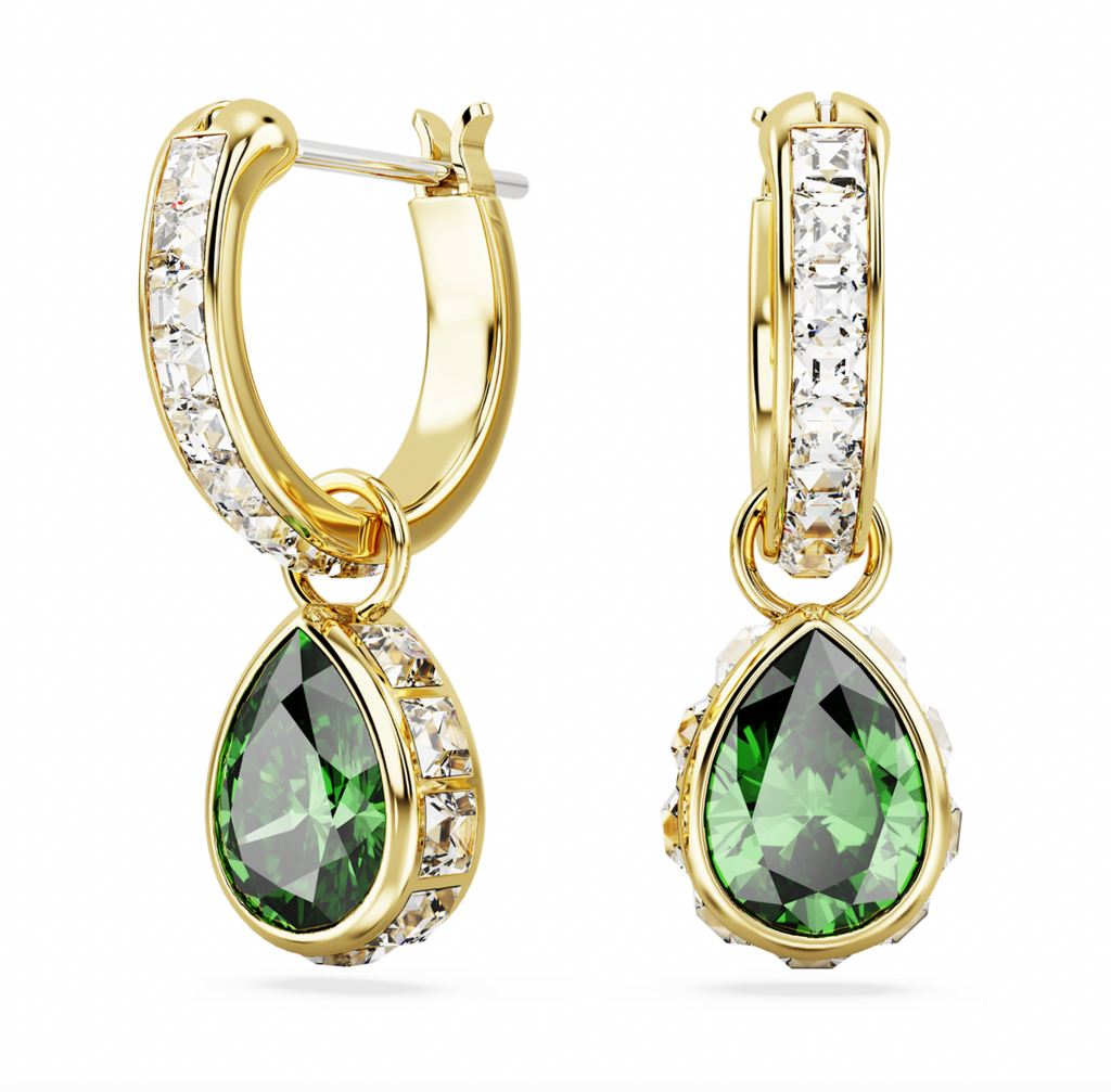 Stilla Green Pear Cut Gold Hoop Earrings