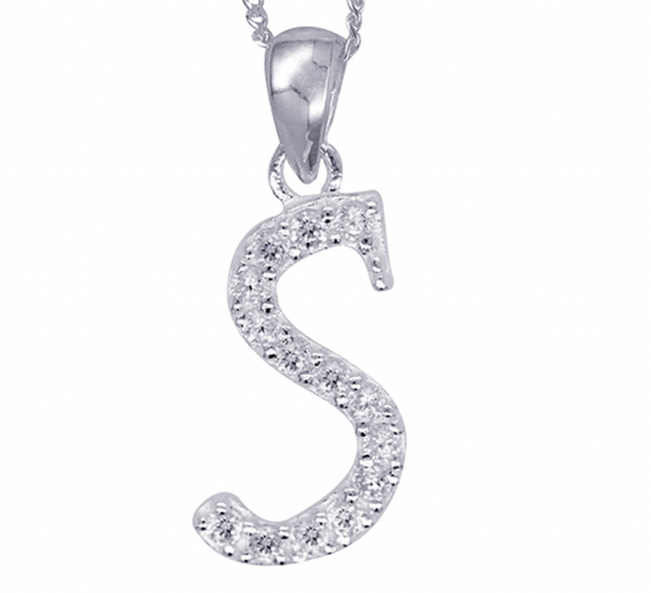 S/S Script Letter S with CZ Initial Pendant