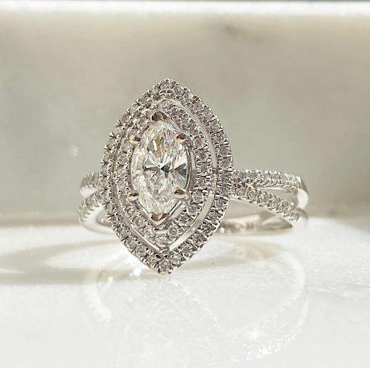 Elise Marquise Diamond Ring with Double Halo