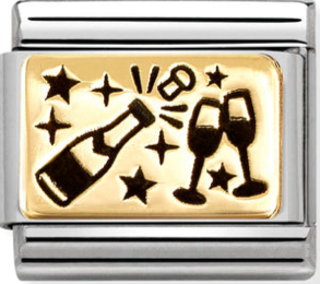 Occasions - Champagne Glasses with Black Enamel Gold Charm