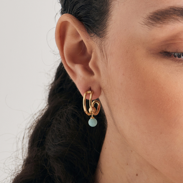 Spaced Out - Amazonite Orb Stud Gold Mini Hoop Earrings