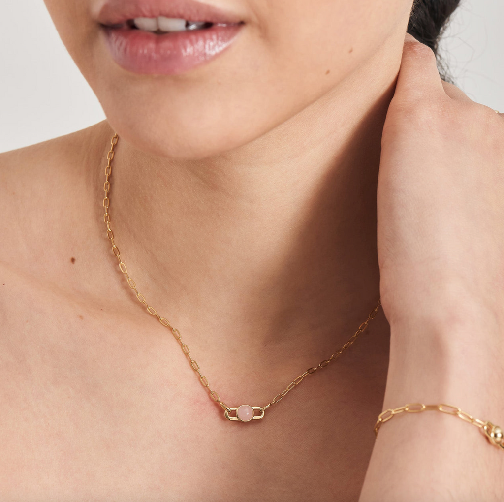 Spaced Out - Rose Quartz Orb Link Gold Necklace