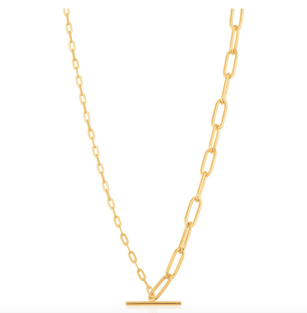 Chain Reaction - T-Bar Mixed Chain Gold Necklace