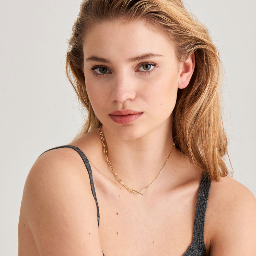 Chain Reaction - T-Bar Mixed Chain Gold Necklace
