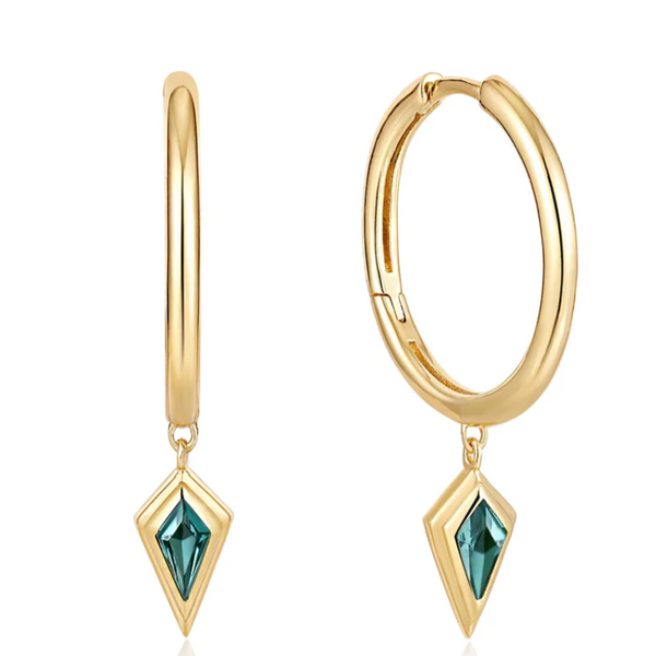 Dance 'Til Dawn - Sparkle Drop Gold & Green Pendant Hoop Earrings