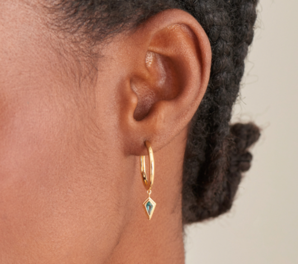 Dance 'Til Dawn - Sparkle Drop Gold & Green Pendant Hoop Earrings