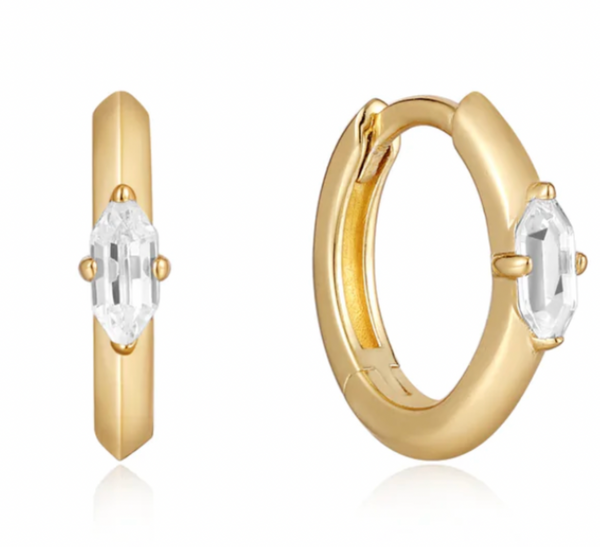 Dance 'Til Dawn - Sparkle Emblem Gold Huggie Earrings