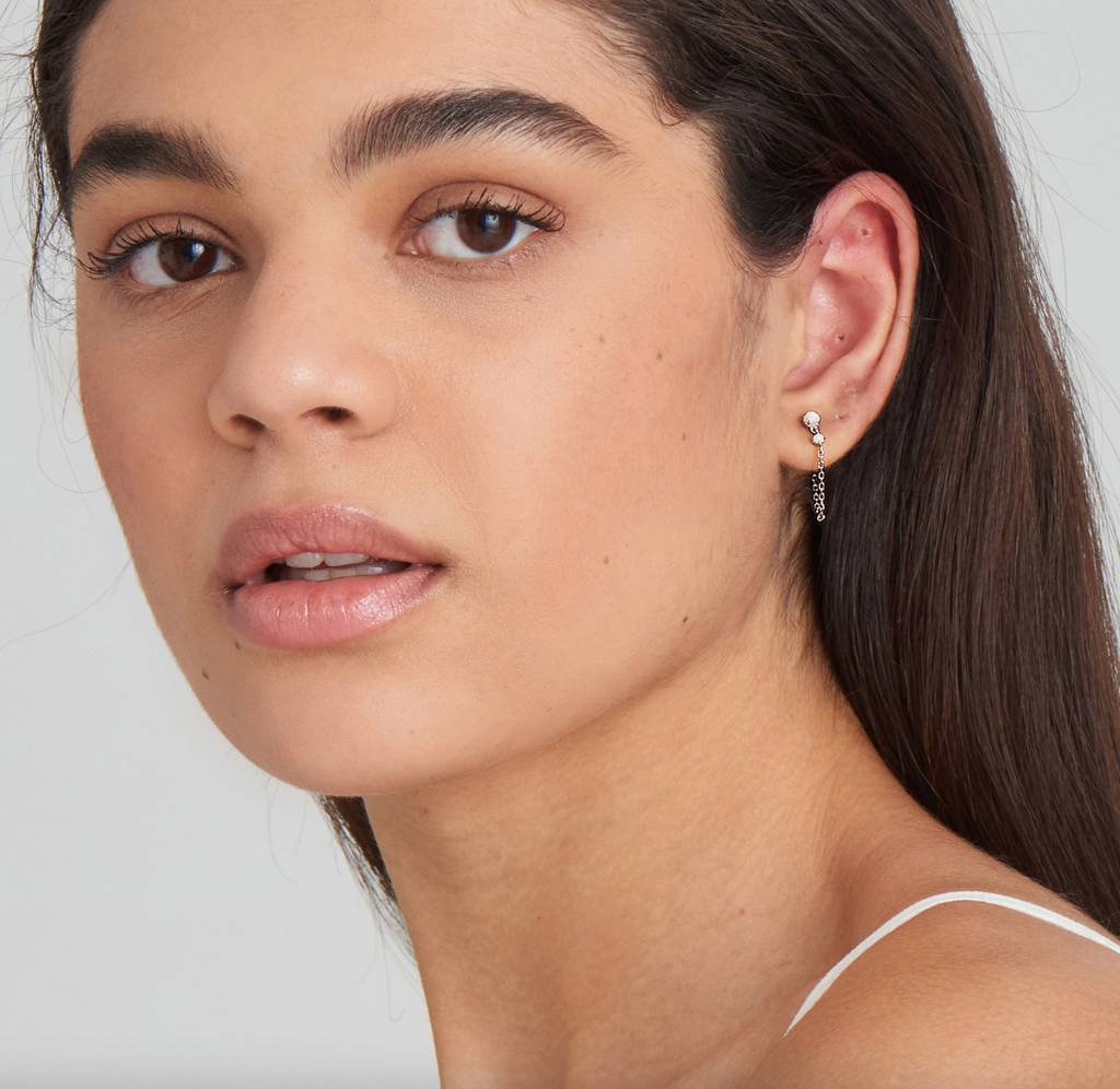 Rising Star - Mother of Pearl and Kyoto Opal Chain Silver Drop Earrings
