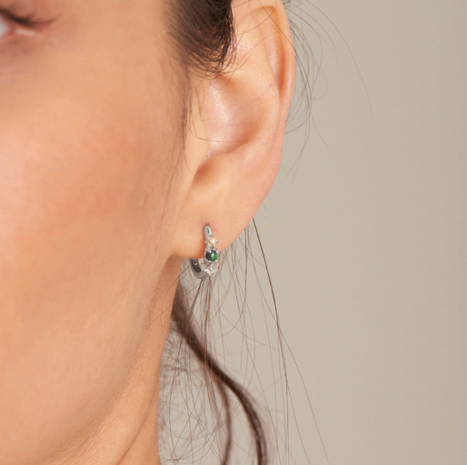 Second Nature - Malachite with Pearls & CZ Huggie Hoop Silver Earrings