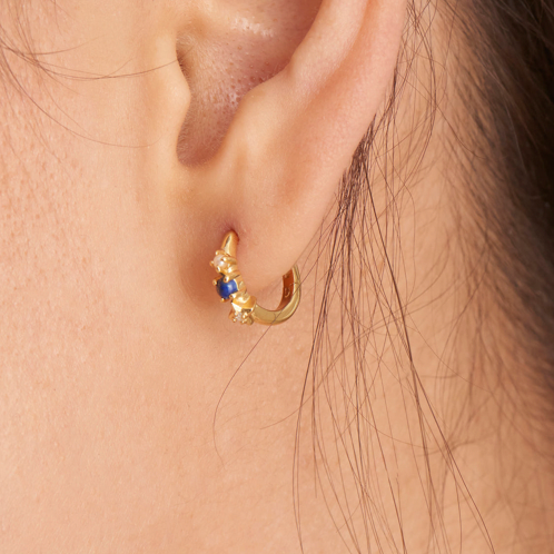 Second Nature - Lapis with Pearl & CZ Gold Huggie Hoop Earrings