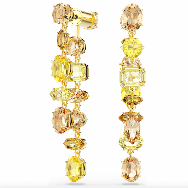 Gema Yellow Mixed Cut Asymmetrical Design Long Drop Earrings