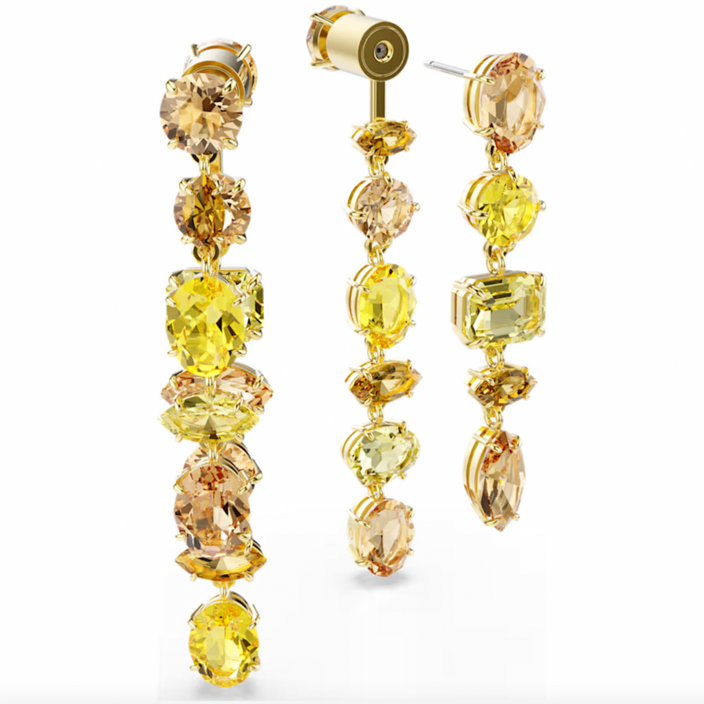 Gema Yellow Mixed Cut Asymmetrical Design Long Drop Earrings