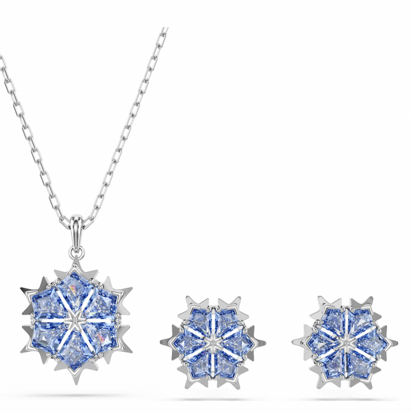Magic: Blue Snowflake Silver Necklace & Earring Set