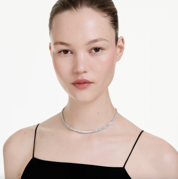 Matrix: White Baguette Silver Necklace