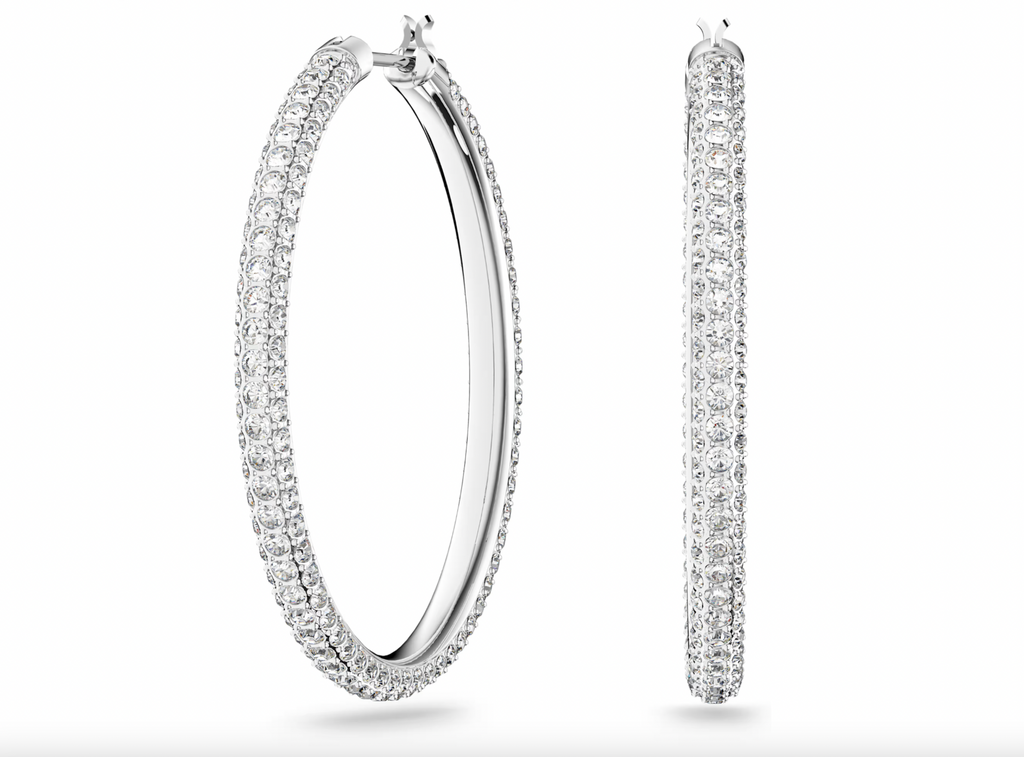 Stone Hoop Rhodium Hoops Earrings - 2 colours