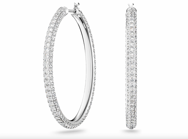 Stone Hoop Rhodium Hoops Earrings - 2 colours