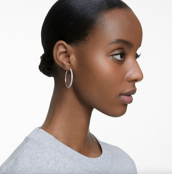 Stone Hoop Rhodium Hoops Silver Earrings