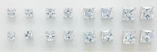 Princess Cut CZ Rhodium Studs