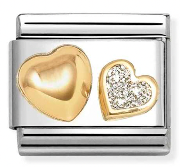 Love - Raised Heart with Glitter Silver Heart Gold Charm