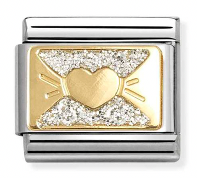 Symbol - Glitter Silver Heart Bow Gold Charm