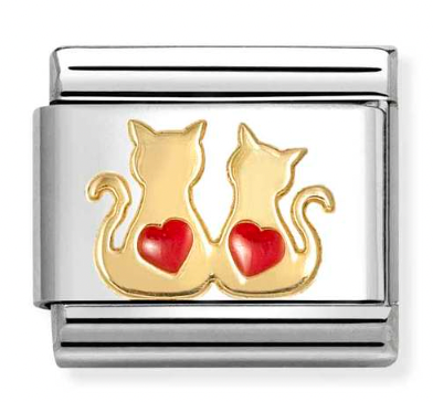 Animal - Double Cats with Red Heart Gold Charm