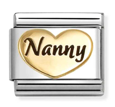 Family - Nanny Heart with Black Enamel Gold Charm