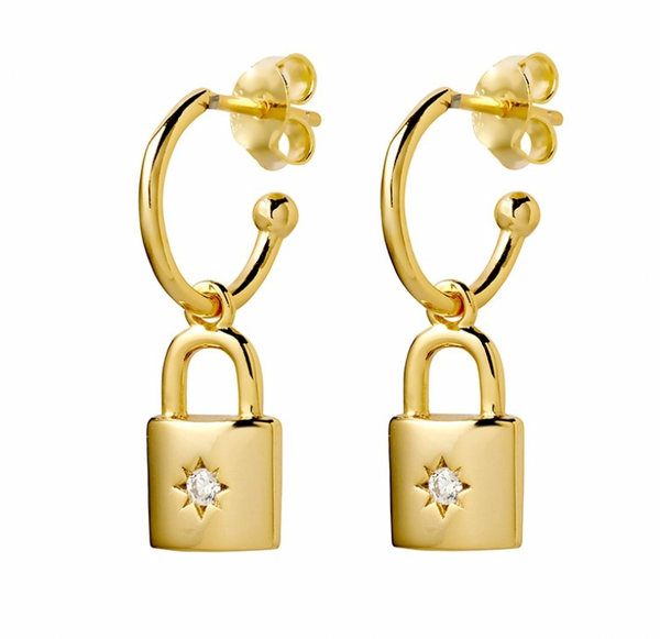 Locket Charm with CZ Detail 3/4 Hoop Earrings - 2 colours