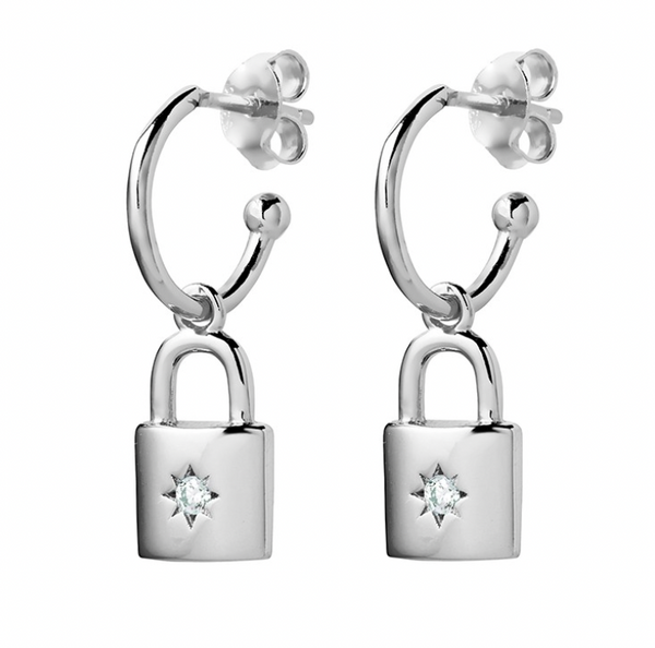 3/4 Hoop Earrings with Locket Charm Featuring CZ detail- 2 colours