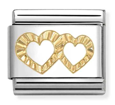 Etched Symbols - Double Heart Gold Charm
