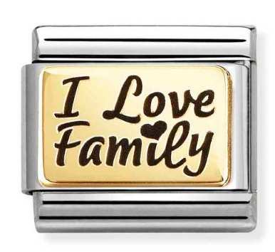 Engraved Signs - I Love Family with Black Enamel Gold Charm