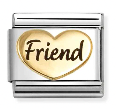 Family - Friend Heart with Black Enamel Gold Charm