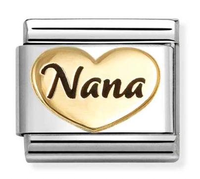 Family - Nana Heart with Black Enamel Gold Charm