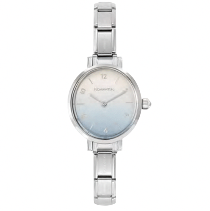 Paris Sunray Fade Light Blue Colour with CZ Oval Silver Watch