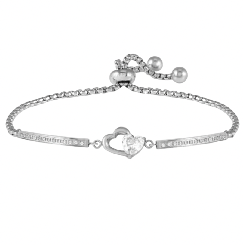 Milleluci Refined Heart with CZ Heart Silver Bracelet