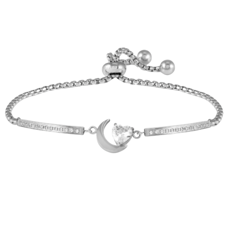 Milleluci Refined Moon with CZ Heart Silver Bracelet