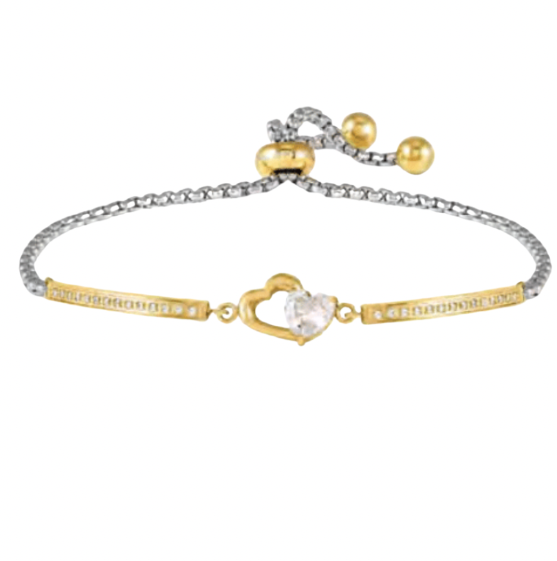 Milleluci Refined Yellowgold Heart with CZ Heart Silver Bracelet