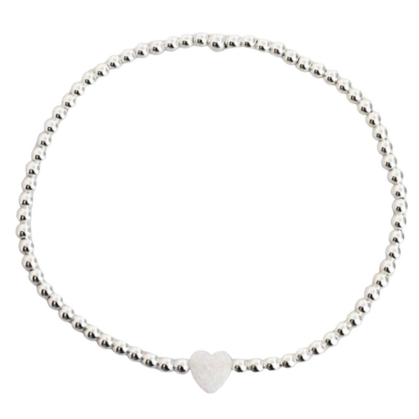 Elastic Bracelet - Opalite Heart & Silver Beads