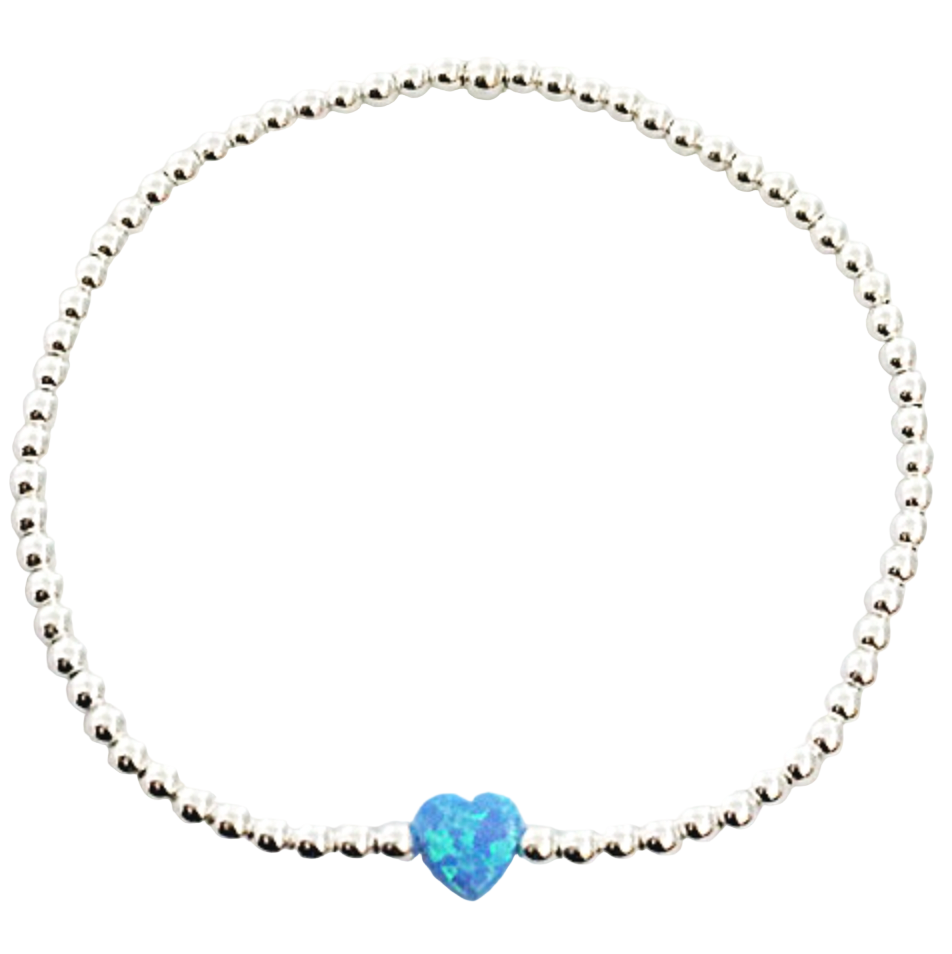 Elastic Bracelet - Opalite Heart & Silver Beads