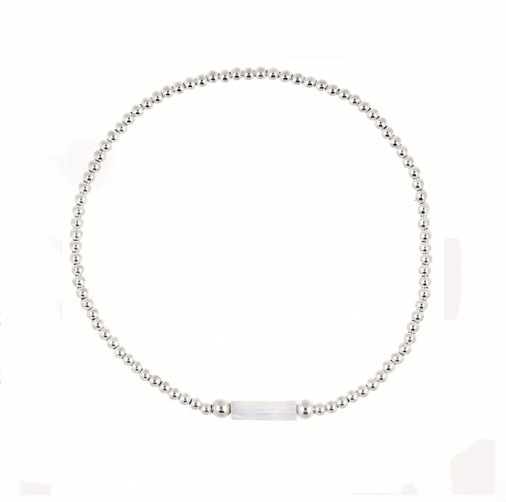 Elastic Bracelet - Opalite 10mm Tube & Silver Beads
