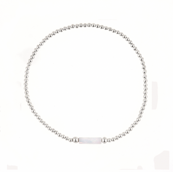 Elastic Bracelet - Opalite 10mm Tube & Silver Beads