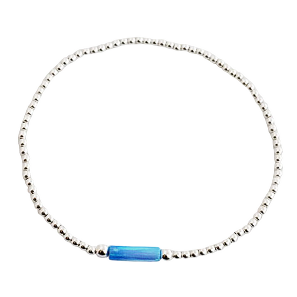 Elastic Bracelet - Opalite 10mm Tube & Silver Beads