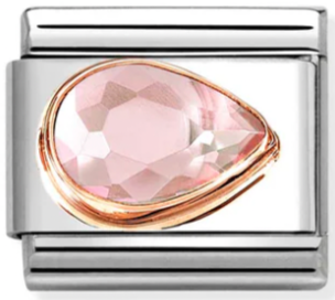 Gemstones - Pink CZ Faceted Right Drop Rosegold Charm