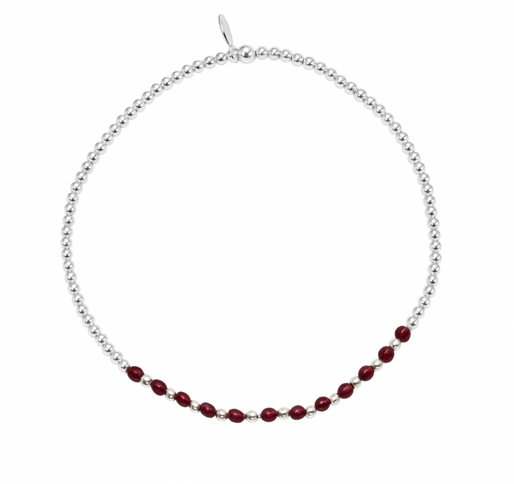 Elastic Bracelet - Coloured Beaded Stones with Silver Beads - 2 colours