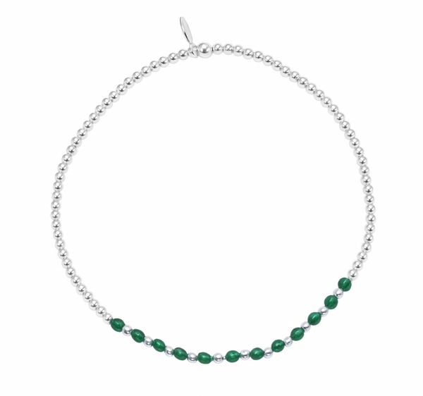 Elastic Bracelet - Coloured Beaded Stones with Silver Beads - 2 colours