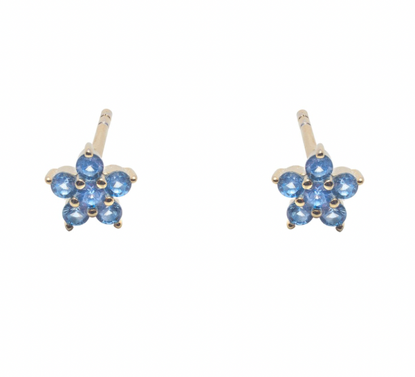 Coloured CZ Flower Gold Stud Earrings